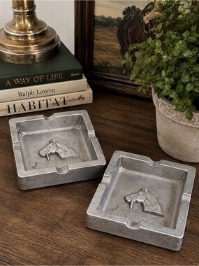 Vintage Bruce Fox Horse Head Cast Aluminum Ashtrays Set of 2 Signed Equestrian